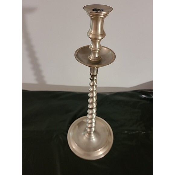 Silver Pewter Chunky Swirl Twisted Spiral Silver Candlestick Holders 20.5" - Picture 4 of 10
